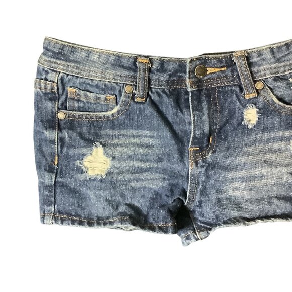 Aviva Girls Daisy Dukes Style Jean Shorts Distressed Denim Blue Size 14 - Picture 8 of 10